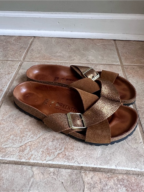Birkenstock Shoes - Birkenstock Siena metallic Allover Mink Suede Sandals Narrow
